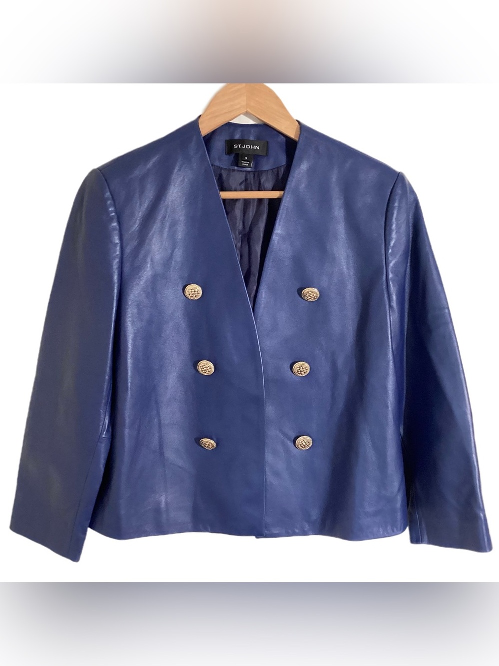 St. John Royal Blue Leather Blazer Jacket Size 12